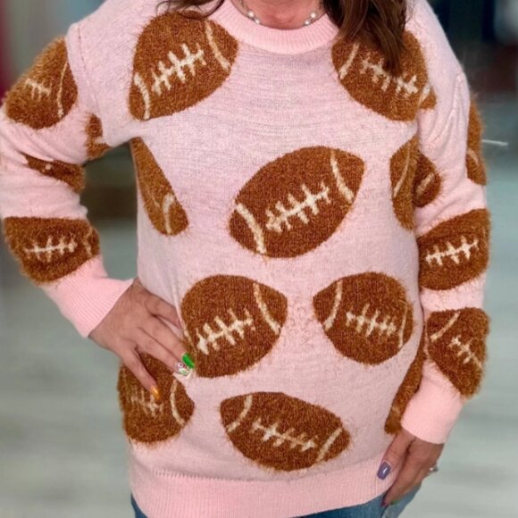Simply Southern Football Pink Fuzzy Sweater NEW Small - Picture 2 of 10